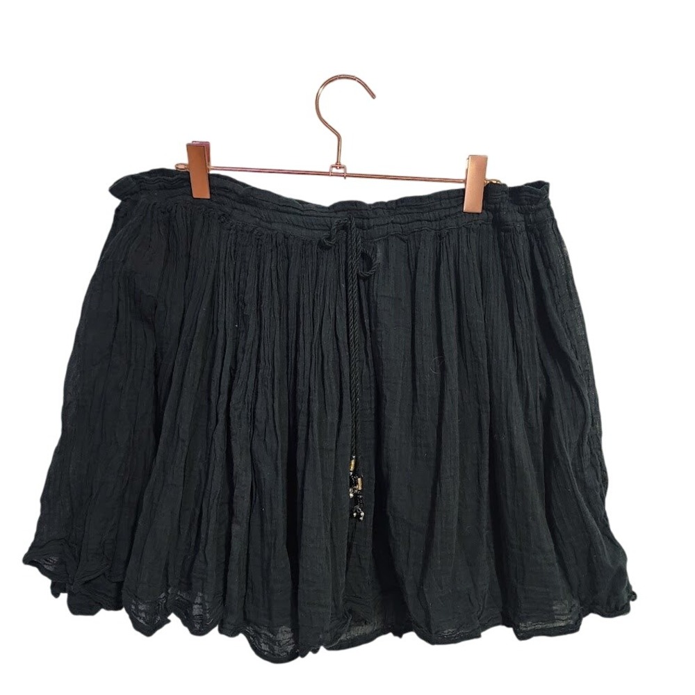 SHORT CIRCUIT 100% Cotton Gauze Boho Festival Mini Skirt Free Size in black
